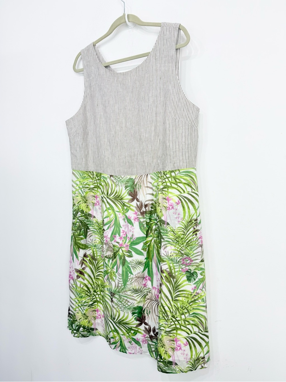 J Jill Linen Striped Bodice Tropical Print Cotton Skirt Midi Resort Summer Dress - Picture 6 of 15